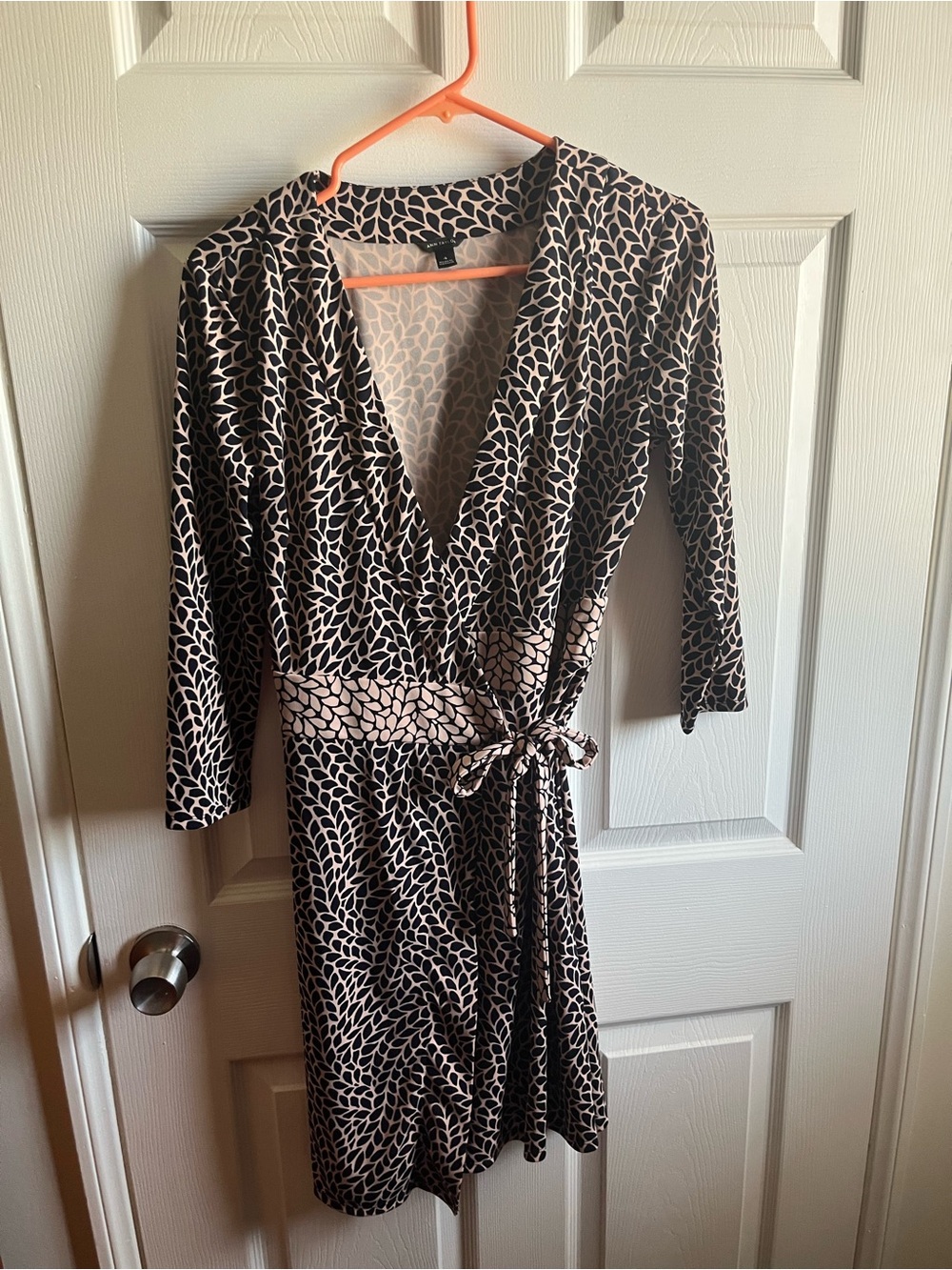 Ann Taylor Black and Cream Printed Wrap Dress